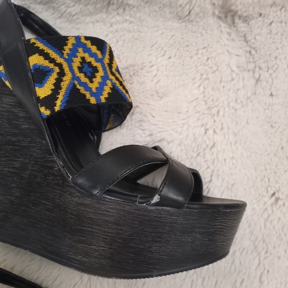 Chinese Laundry Bohemian Batik Print Leather Strappy Slingback Platform Sandal - Picture 5 of 8